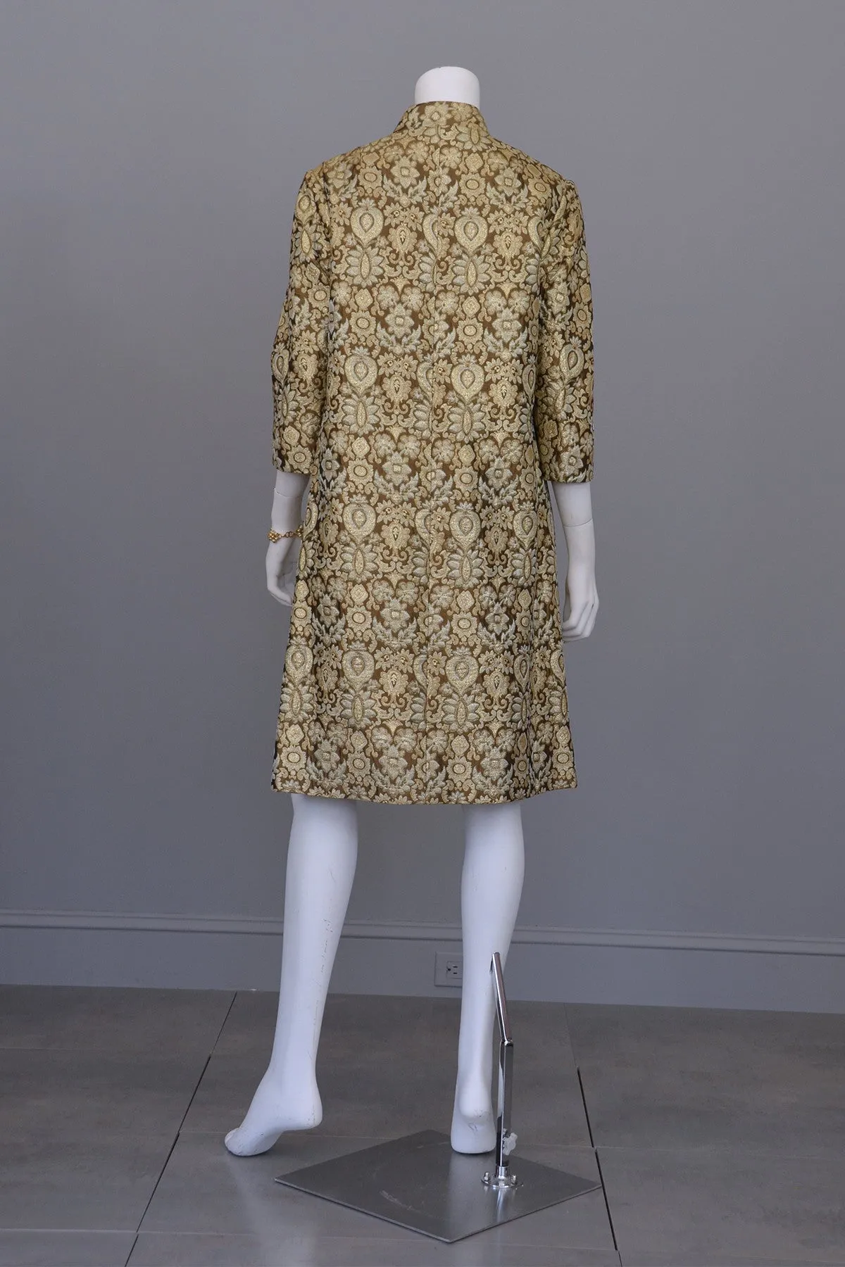 1960's Copper Bronze Brocade MOD Cocktail Evening Coat Mad Men, Size M/L