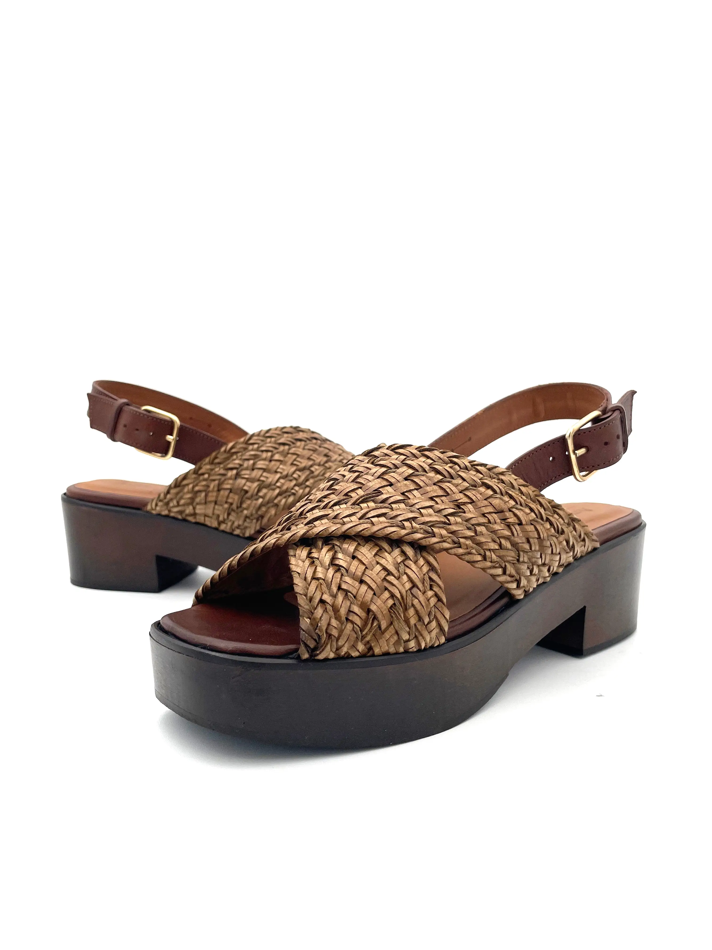 Anthology Paris Woven Leather Crisscross Platform Sandal