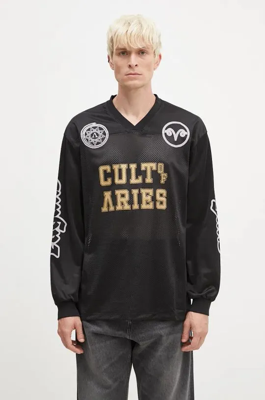 Aries longsleeve shirt Cult Leader Airtex Longsleeve Tee men’s black color with a print AR4002002