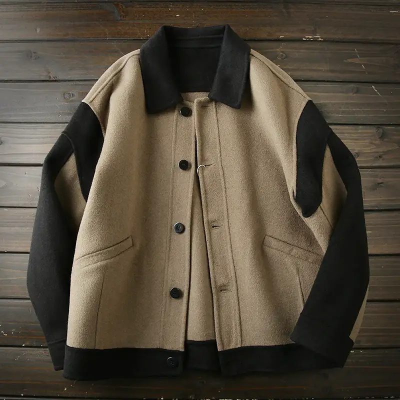 Ashore Mens Shop spring and autumn short lapel contrast woolen jacket coat