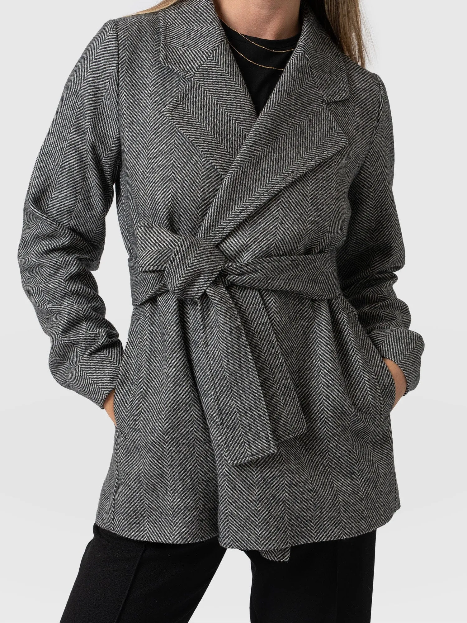 Audrey Wrap Coat - Chevron