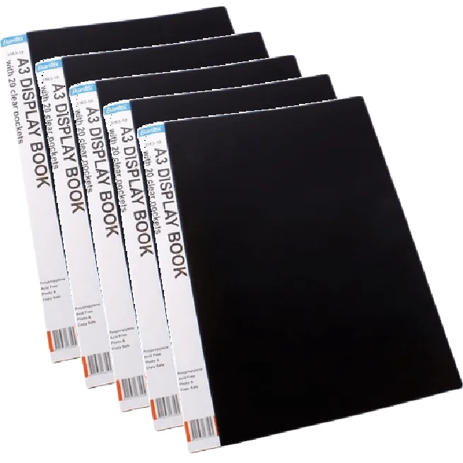 Bantex Display Book Portrait 20 Pocket Sleeves Insert Spine Fixed A3 Black Pack 5