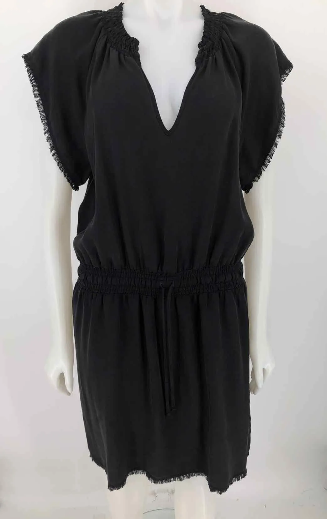 BELLA DAHL Black Frayed trim V-Neck Size LARGE  (L) Dress