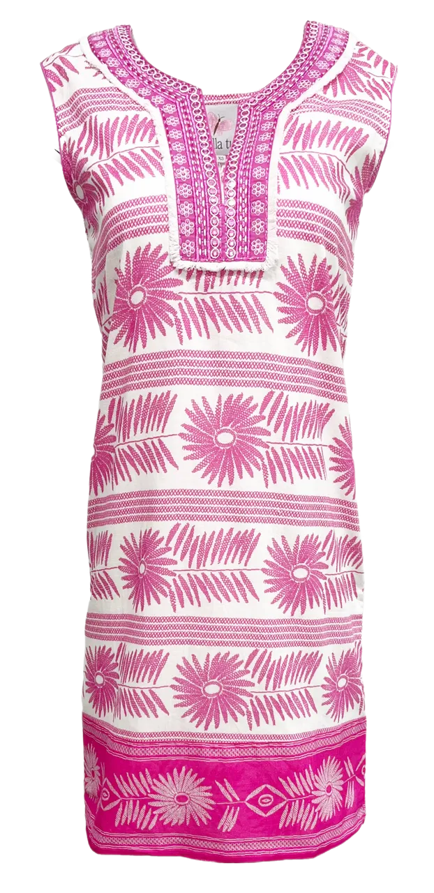 Bella Tu Embroidered Flower Cap Sleeve Dress, Pink