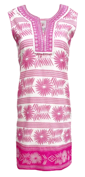 Bella Tu Embroidered Flower Cap Sleeve Dress, Pink