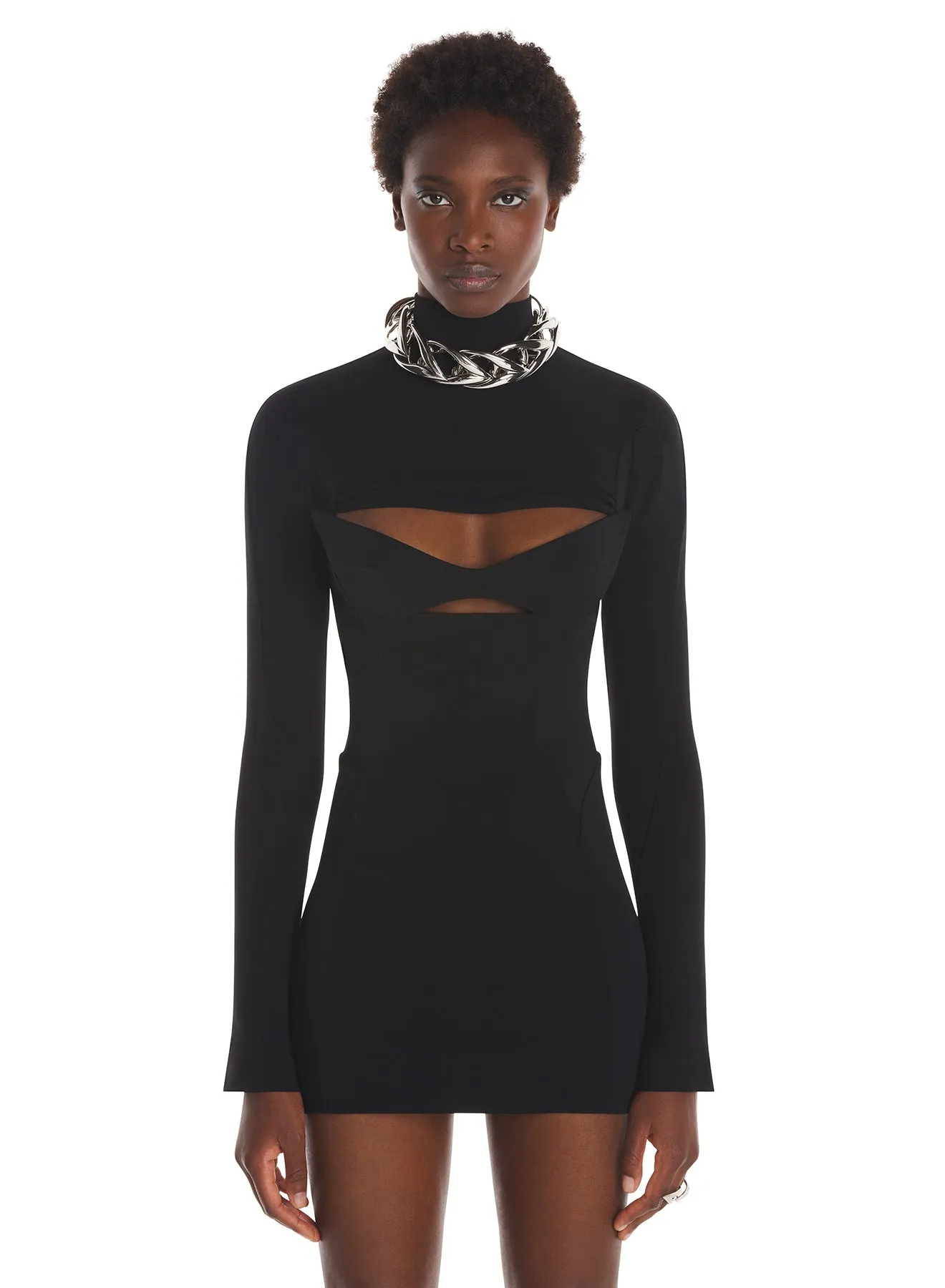 black long-sleeved mini dress