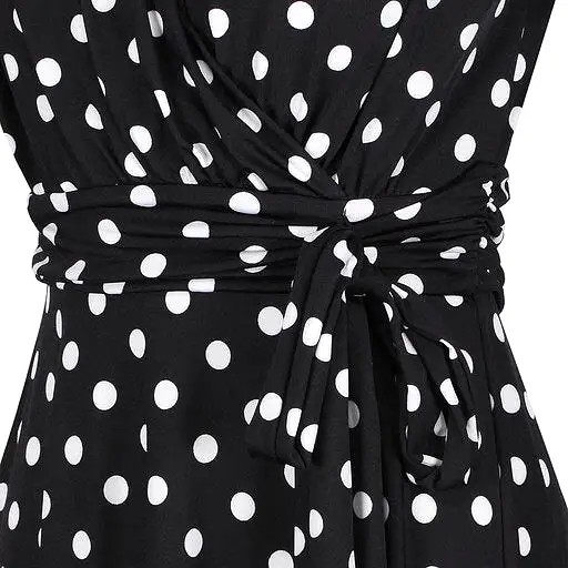 Black Polka Dot Cap Sleeve Fit And Flare Midi Dress