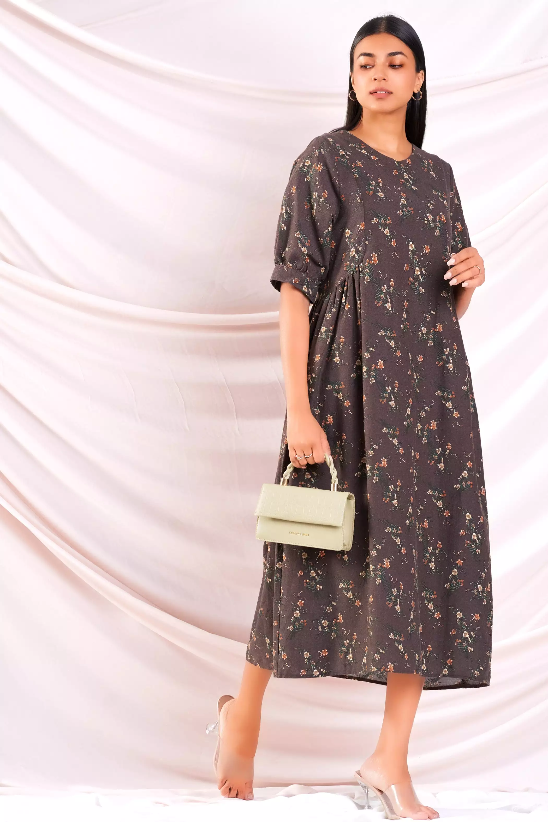 Brown Printed Aline Dress