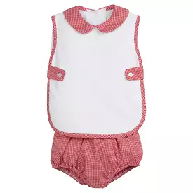 Button Tab Diaper Set - Red Mini Gingham