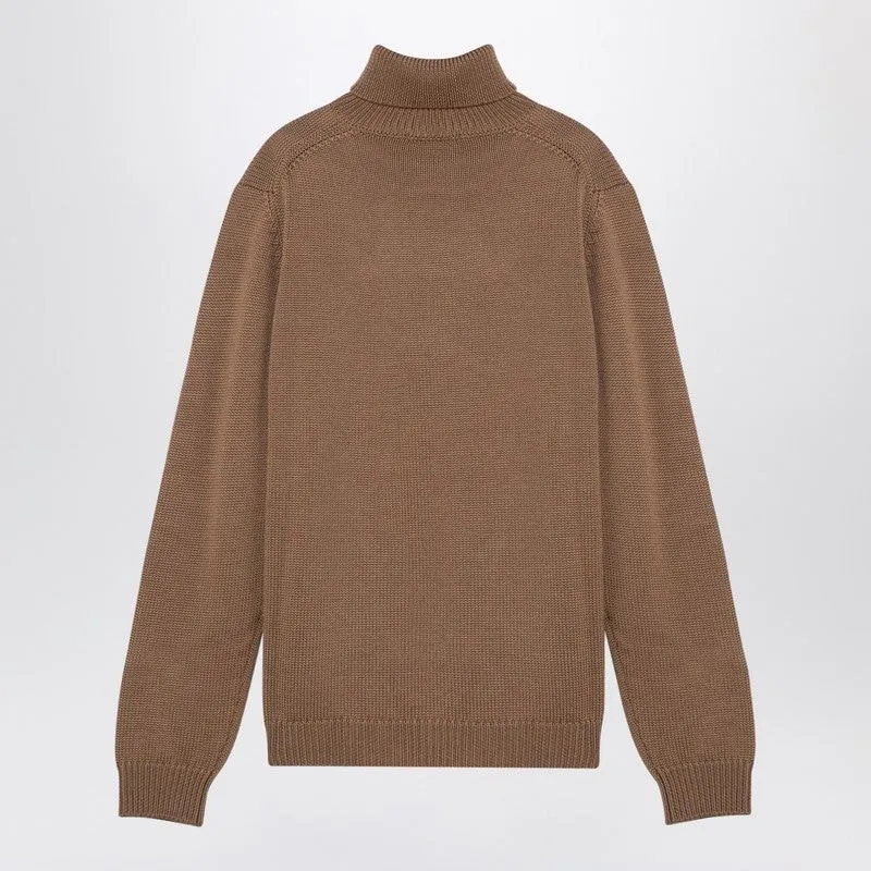 CAMEL MERINO WOOL TURTLENECK PULLOVER