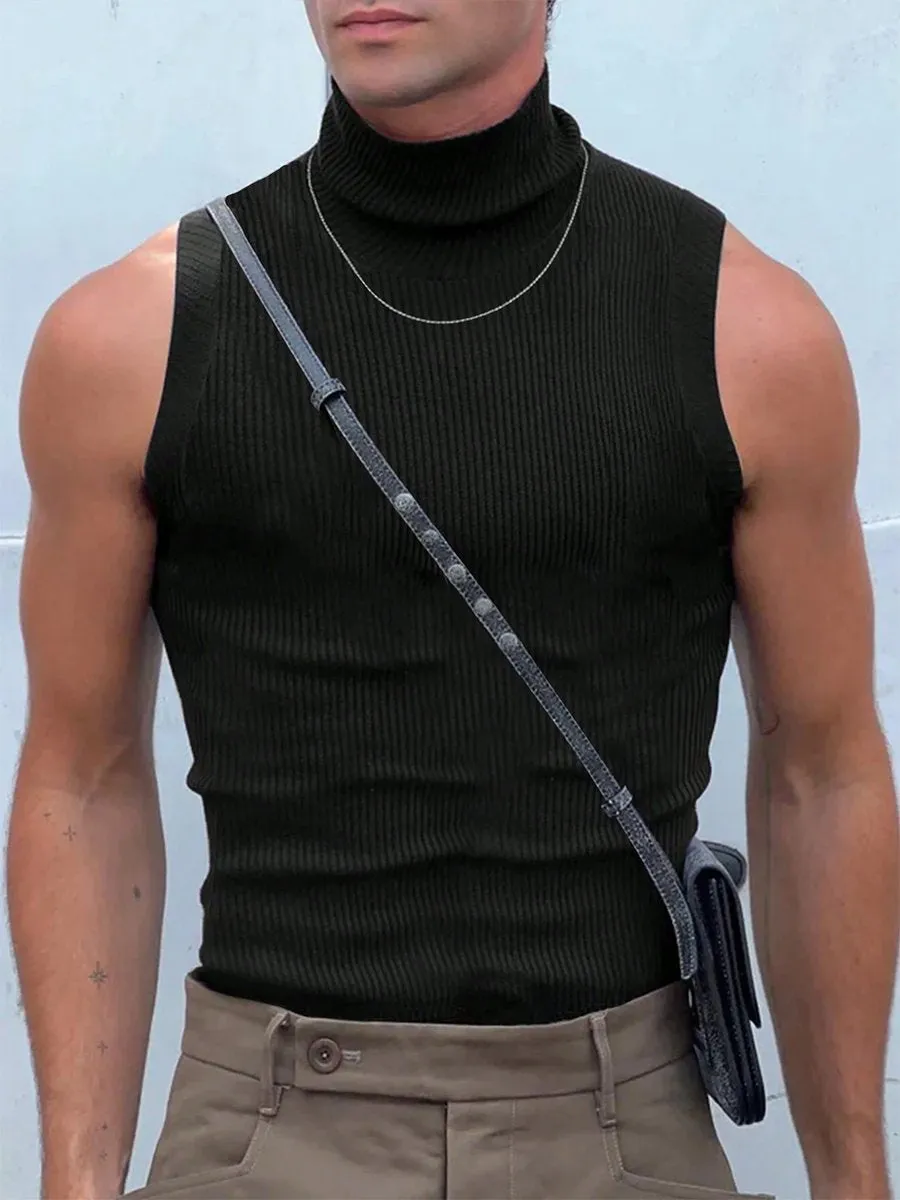 Casual Turtleneck Solid Color Tank Top