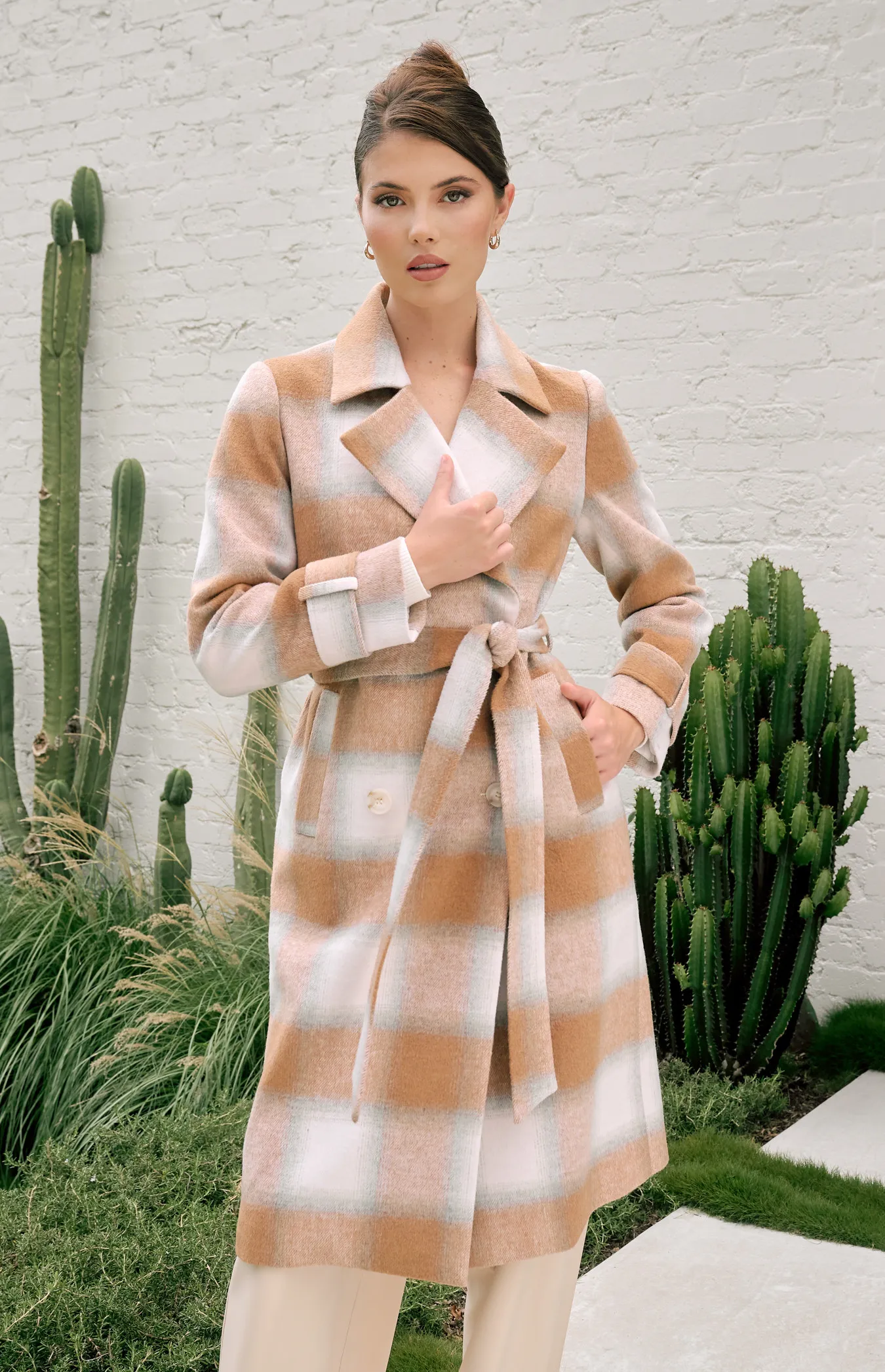 Checkered Double Breasted Faux Wool Coat (AJT315-3B)