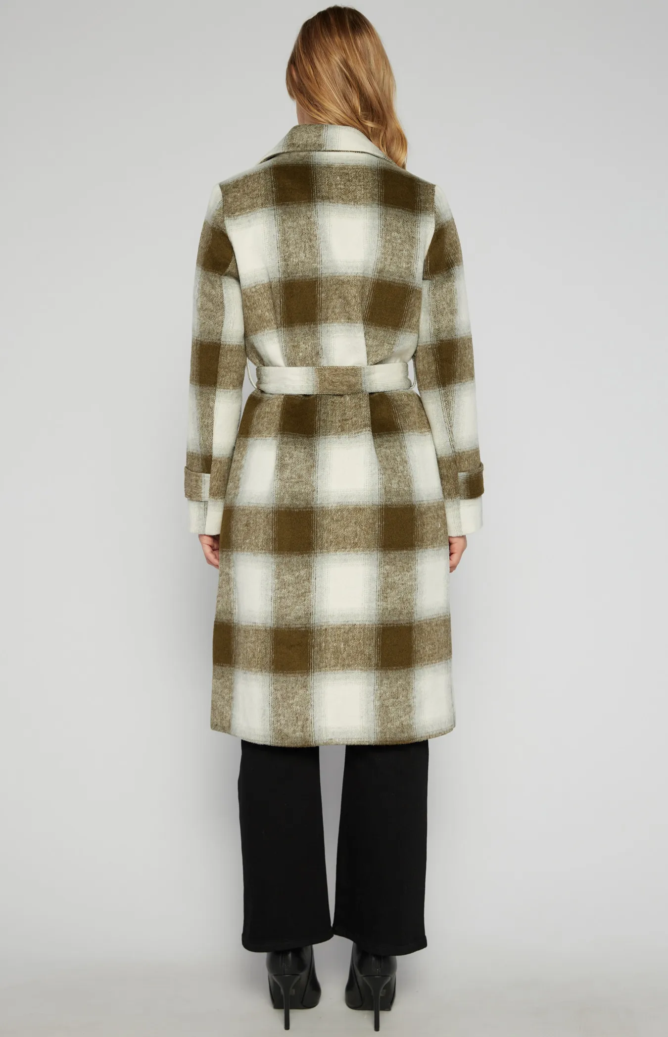 Checkered Double Breasted Faux Wool Coat (AJT315-3B)