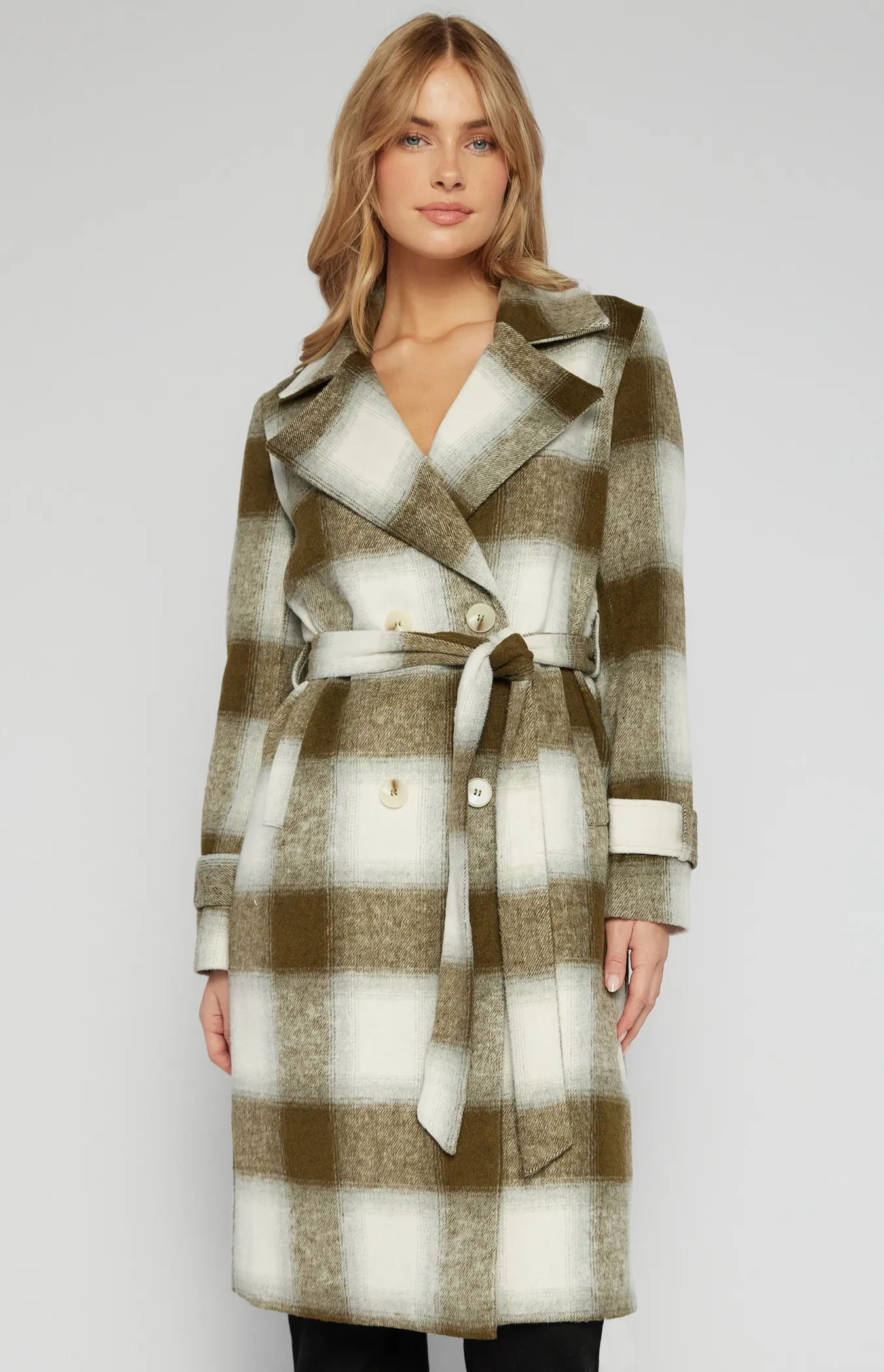 Checkered Double Breasted Faux Wool Coat (AJT315-3B)