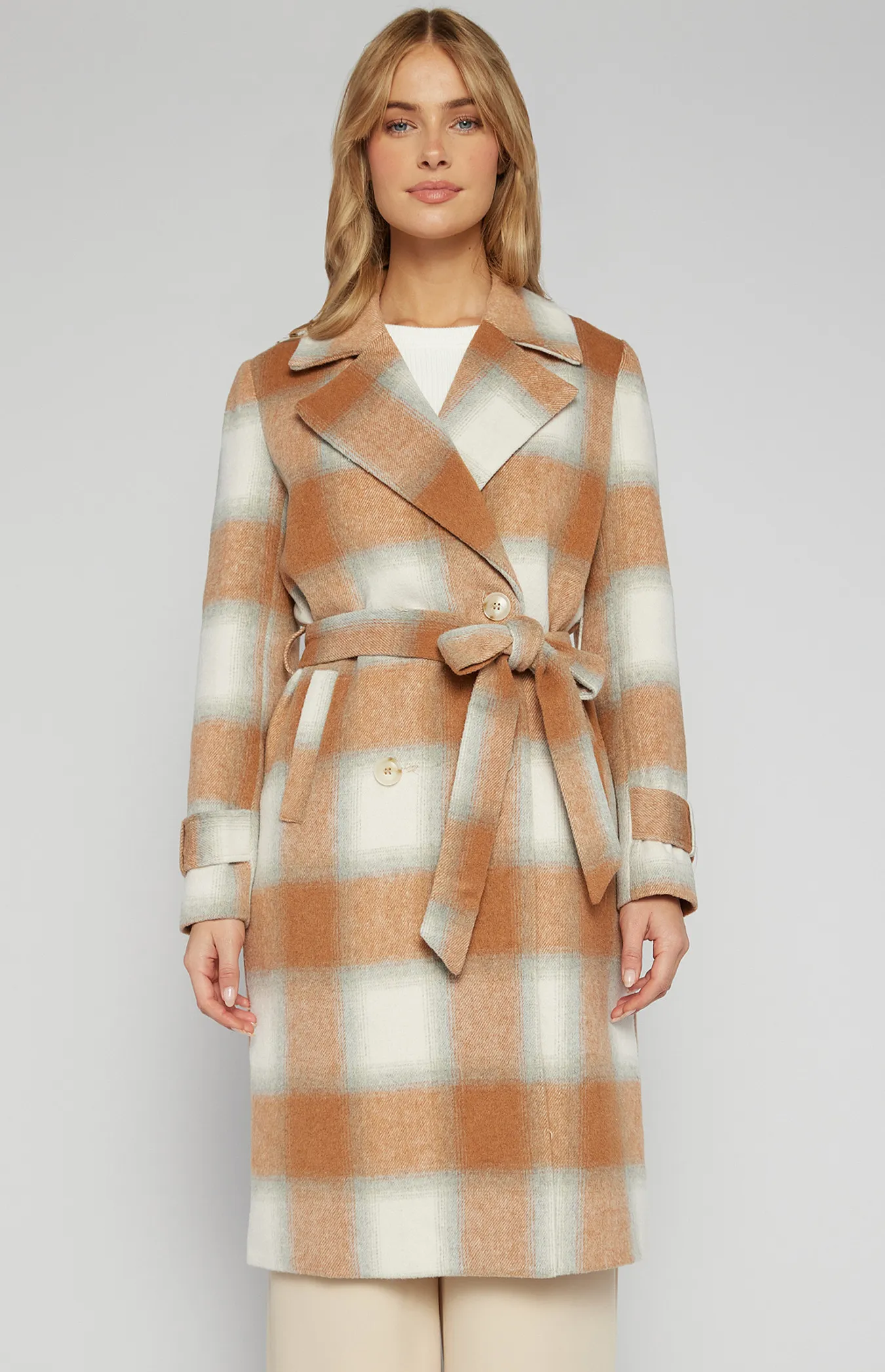 Checkered Double Breasted Faux Wool Coat (AJT315-3B)