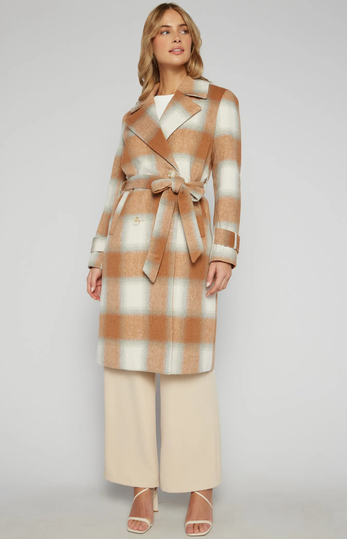 Checkered Double Breasted Faux Wool Coat (AJT315-3B)