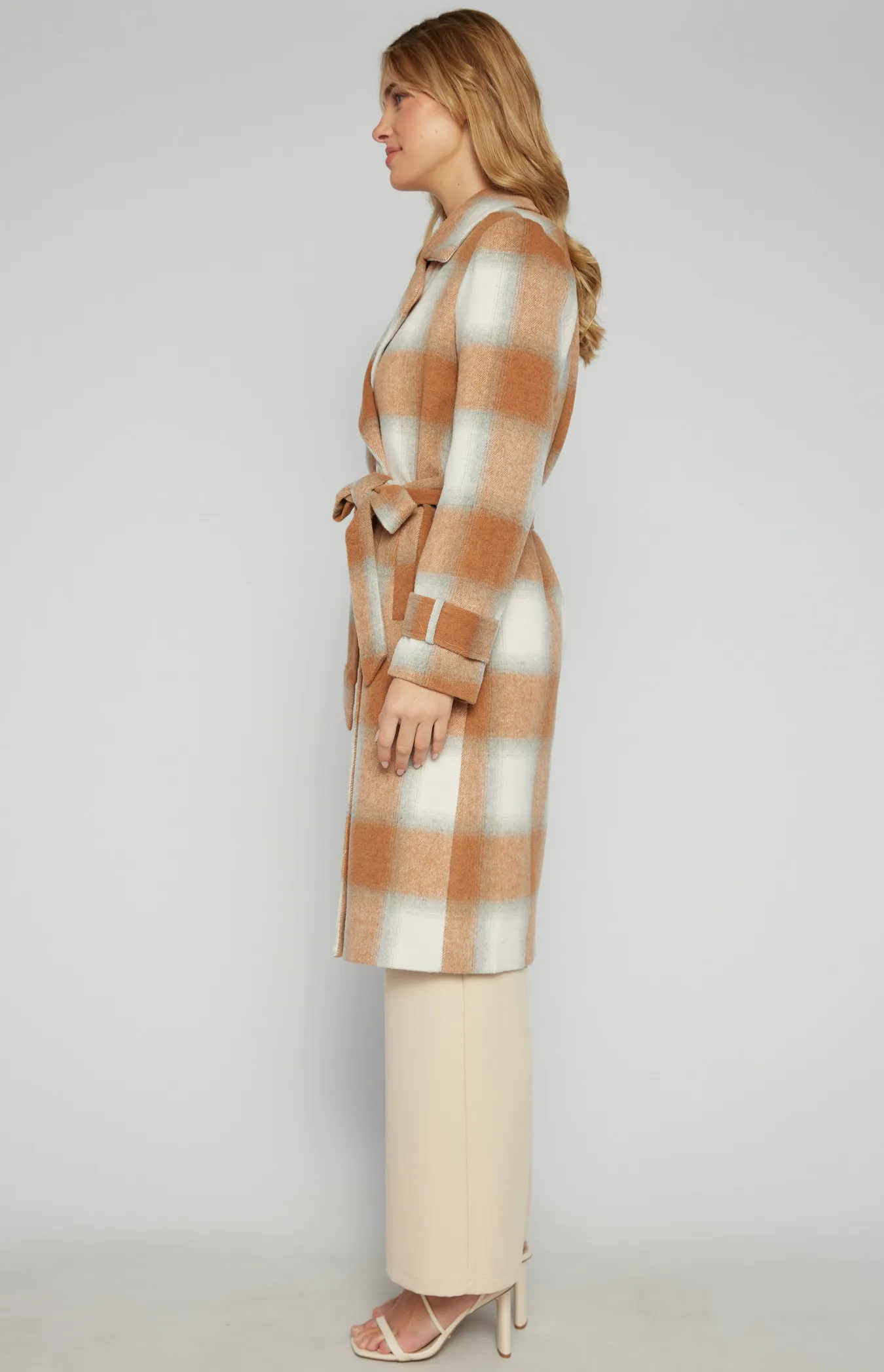 Checkered Double Breasted Faux Wool Coat (AJT315-3B)