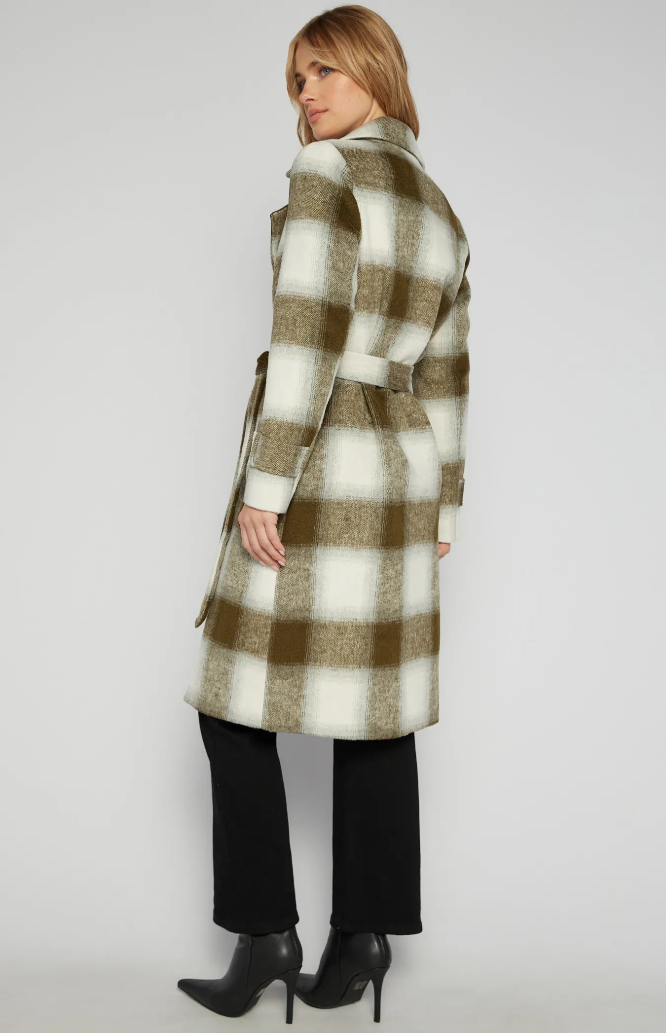 Checkered Double Breasted Faux Wool Coat (AJT315-3B)