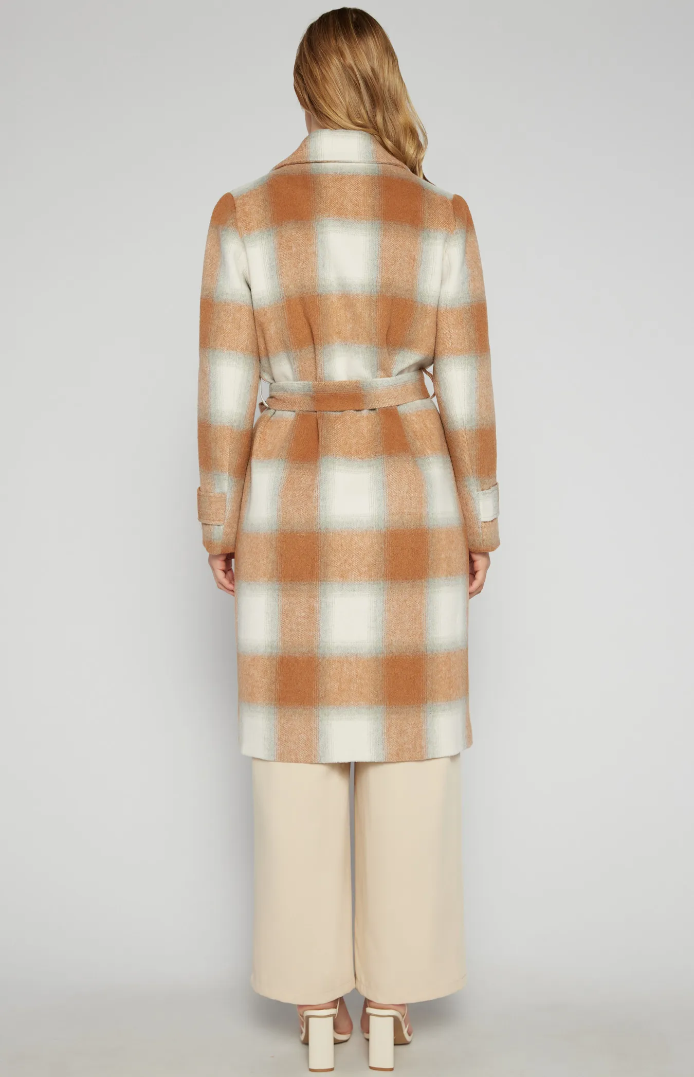 Checkered Double Breasted Faux Wool Coat (AJT315-3B)