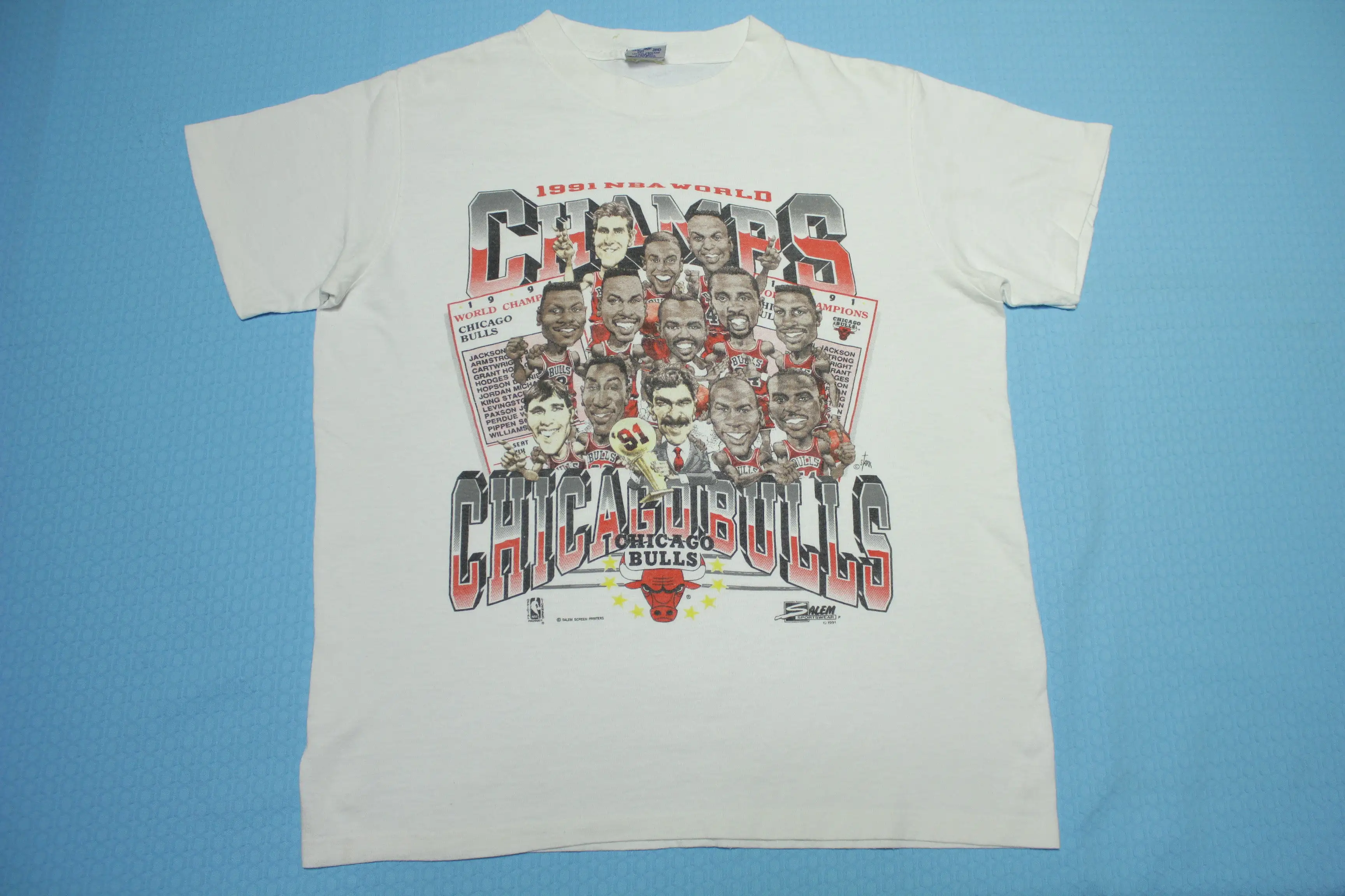 Chicago Bulls Vintage 1991 Champions Jordan Pippen Phil Jackson Salem USA T-Shirt