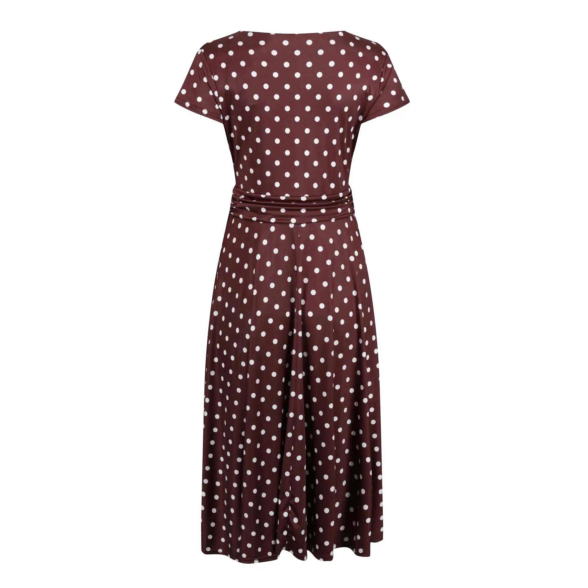 Chocolate Brown And White Polka Dot Cap Sleeve Fit And Flare Midi Dress