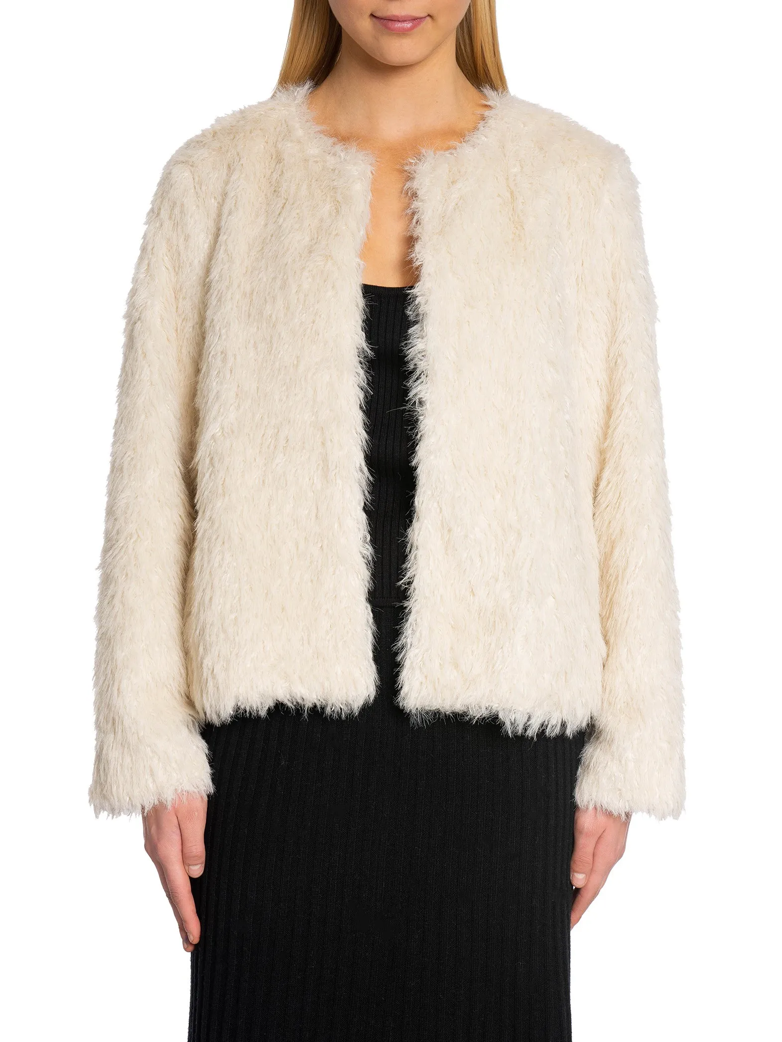 CO'COUTURE JACKET TIBET CROP FUR BONE