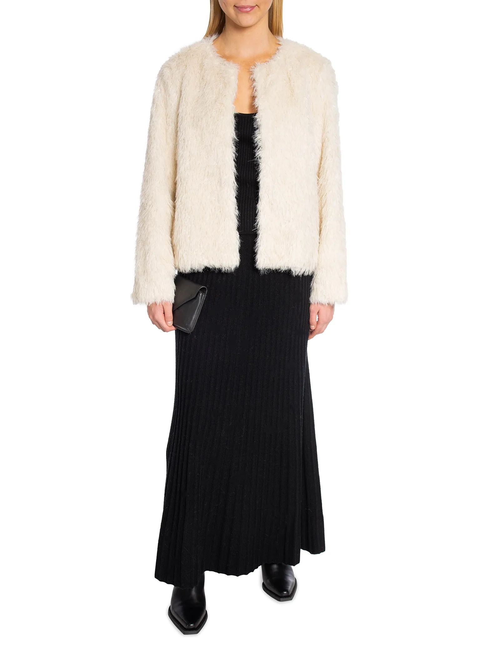 CO'COUTURE JACKET TIBET CROP FUR BONE