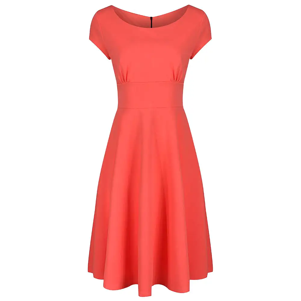 Coral Orange Cap Sleeve Fit And Flare Midi Dress