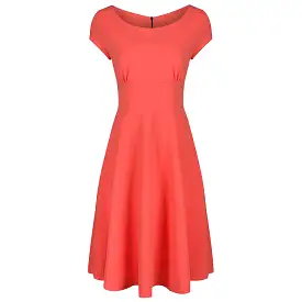 Coral Orange Cap Sleeve Fit And Flare Midi Dress