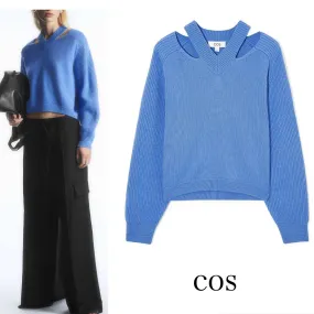 COS  |Wool V-Neck Long Sleeves Plain V-neck & Crew neck