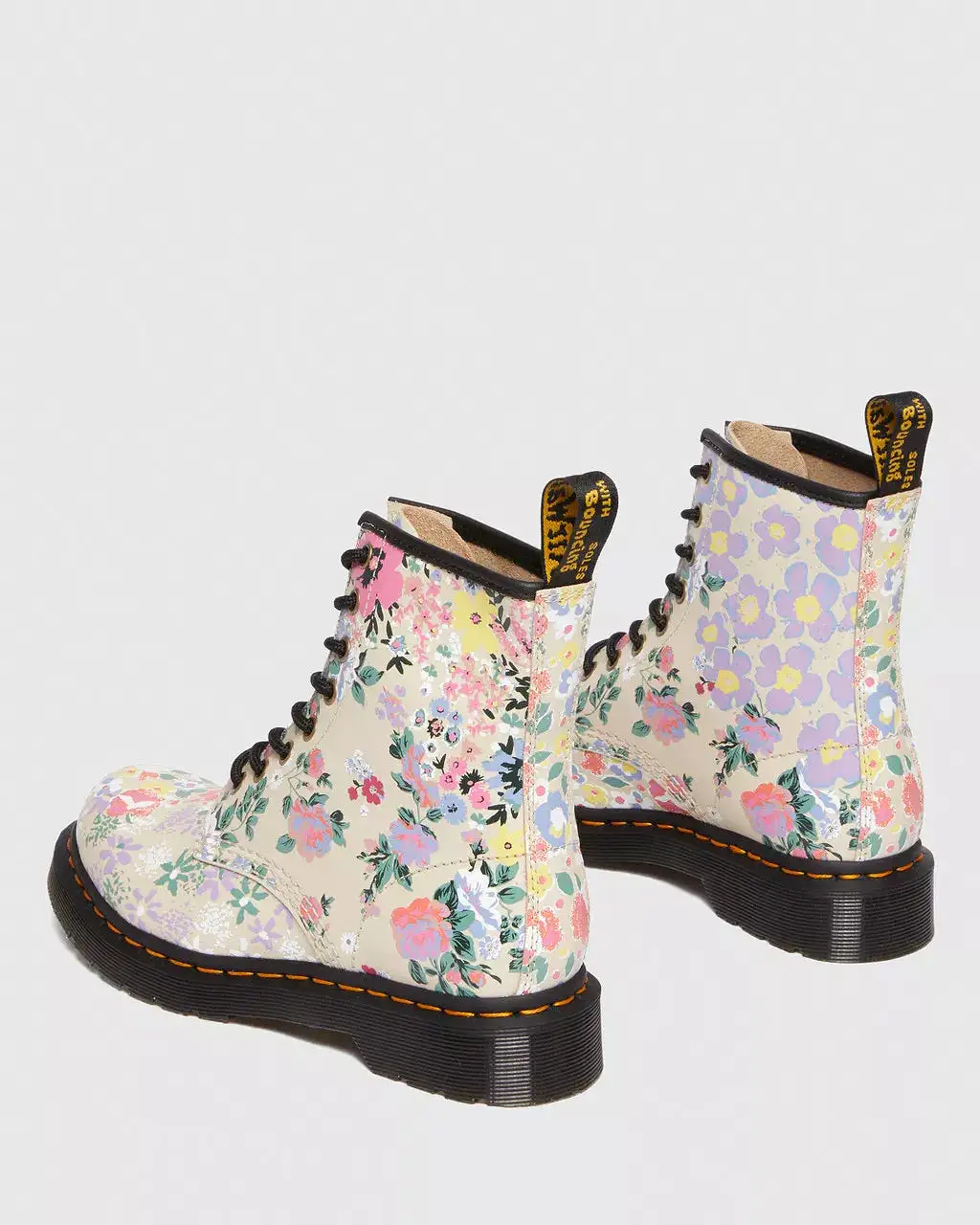 Doc Martens Women's 1460 FLORAL MASH UP LEATHER LACE UP BOOTS (PARCHMENT BEIGE PHANTOM FLORAL SHADOW BACKHAND)