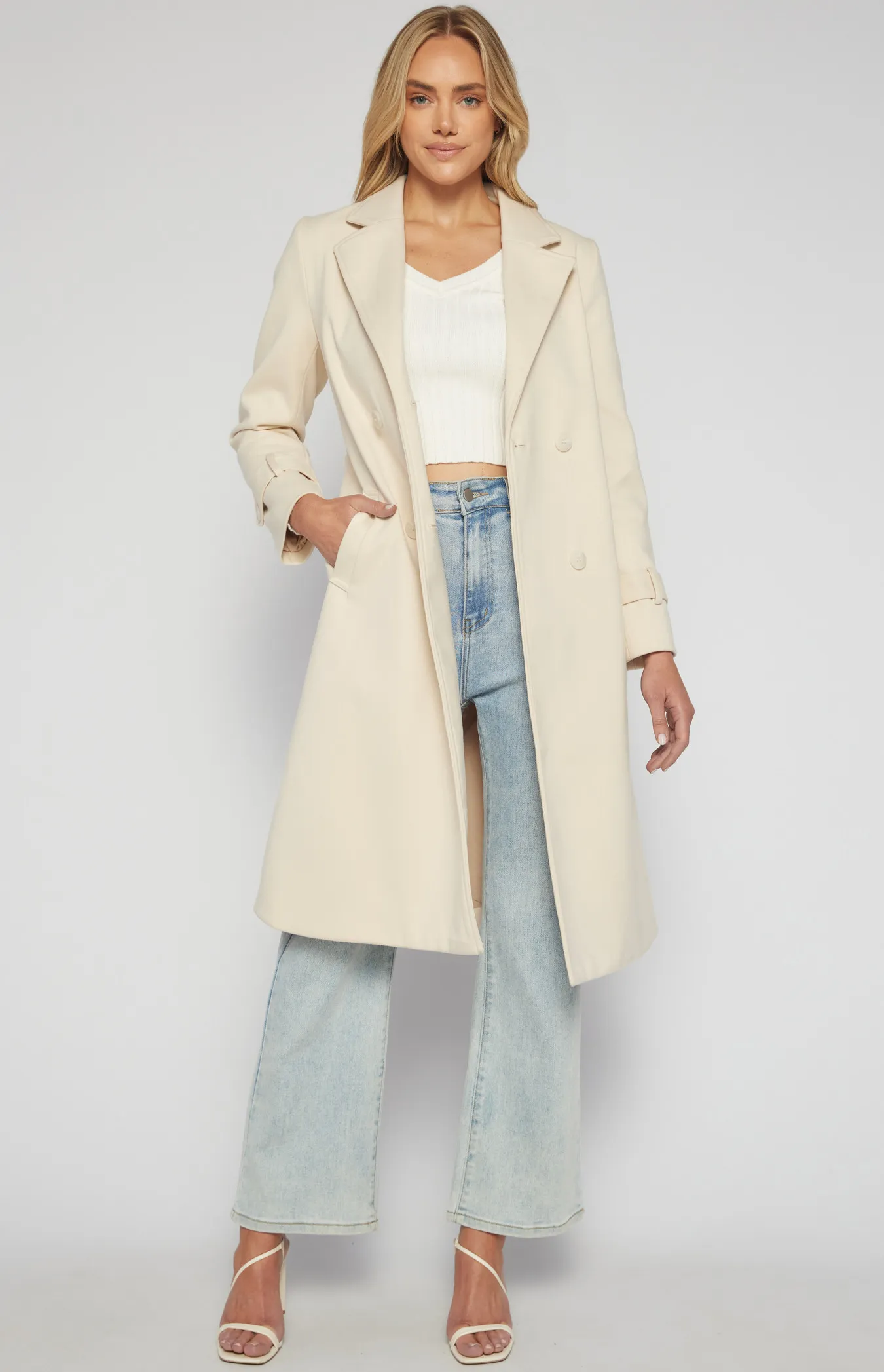 Double Breasted Longline Faux Wool Coat (SJT390B)