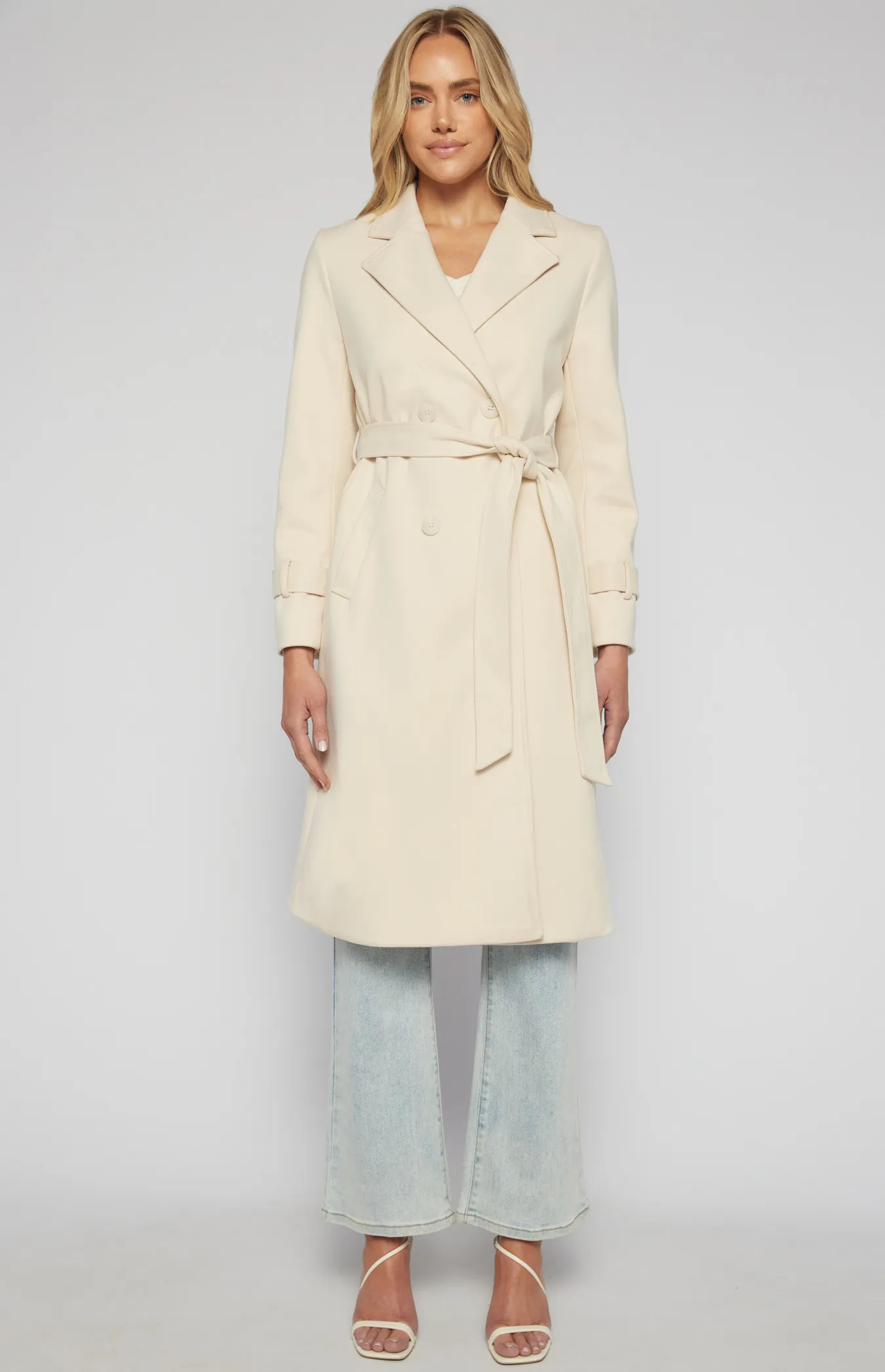 Double Breasted Longline Faux Wool Coat (SJT390B)