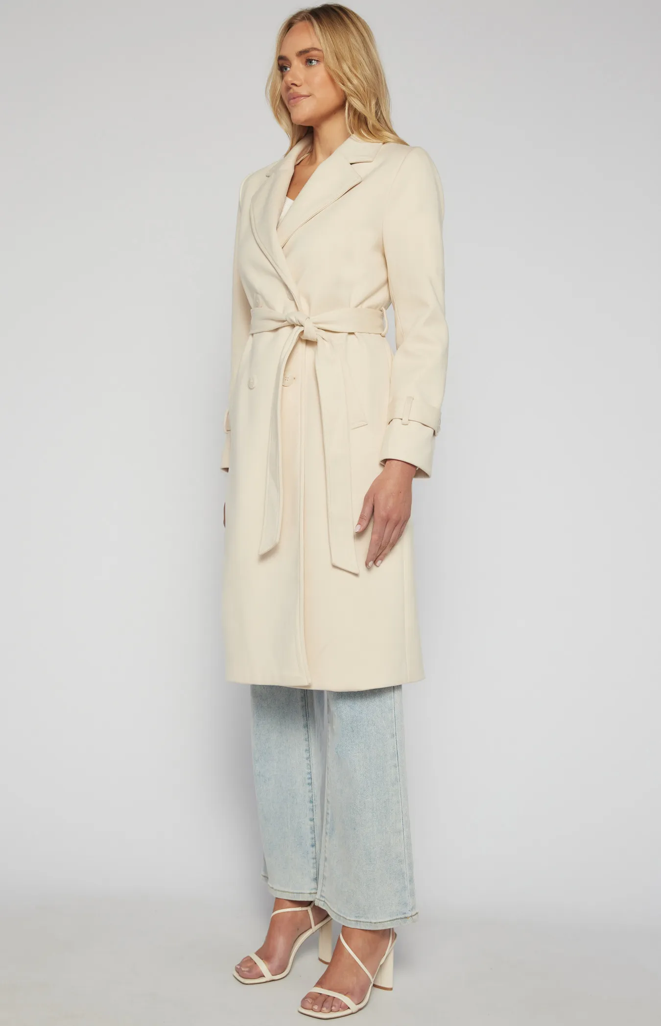 Double Breasted Longline Faux Wool Coat (SJT390B)