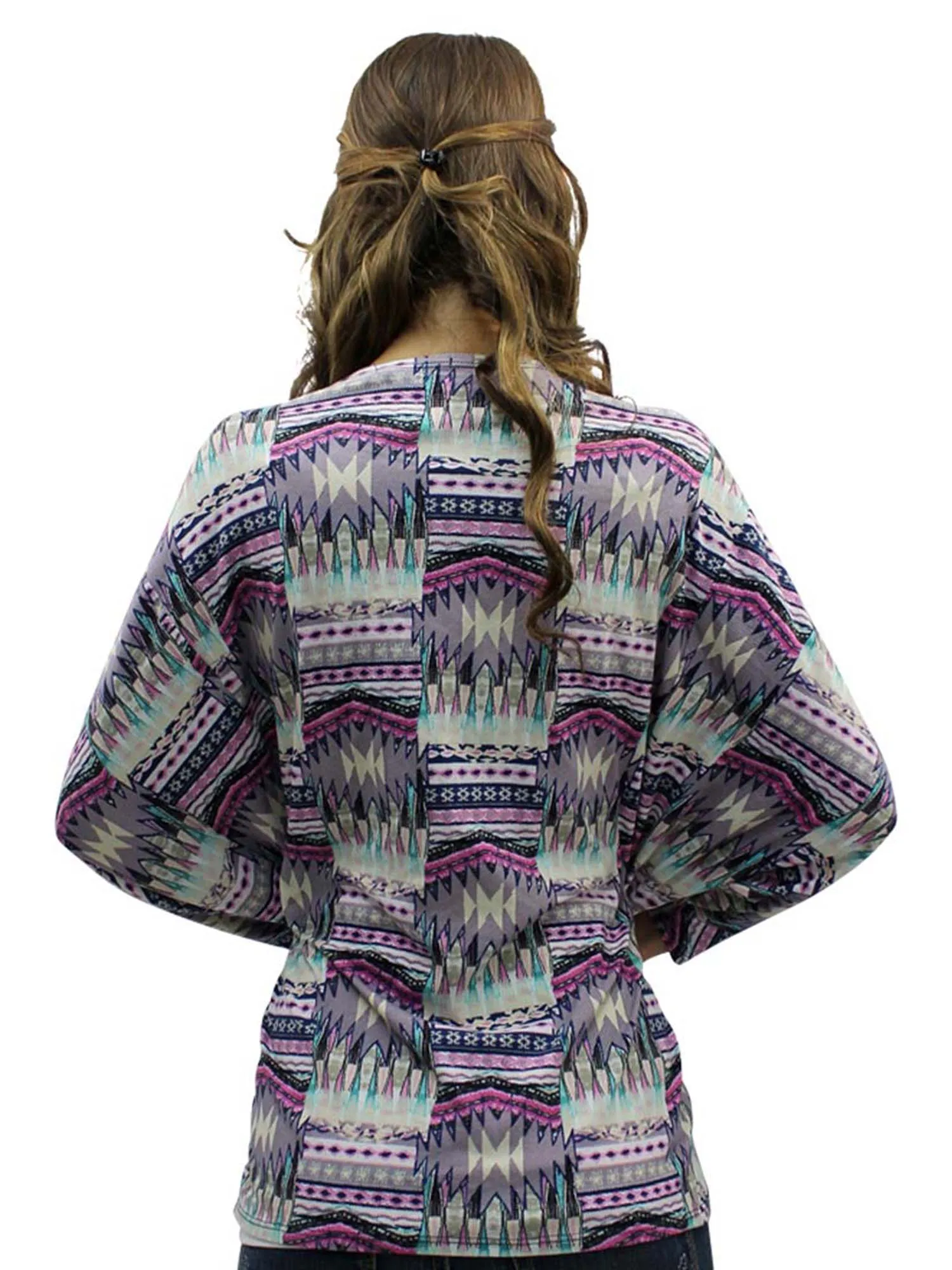 Draped Front Multicolor Bat Sleeve Shrug Jacket