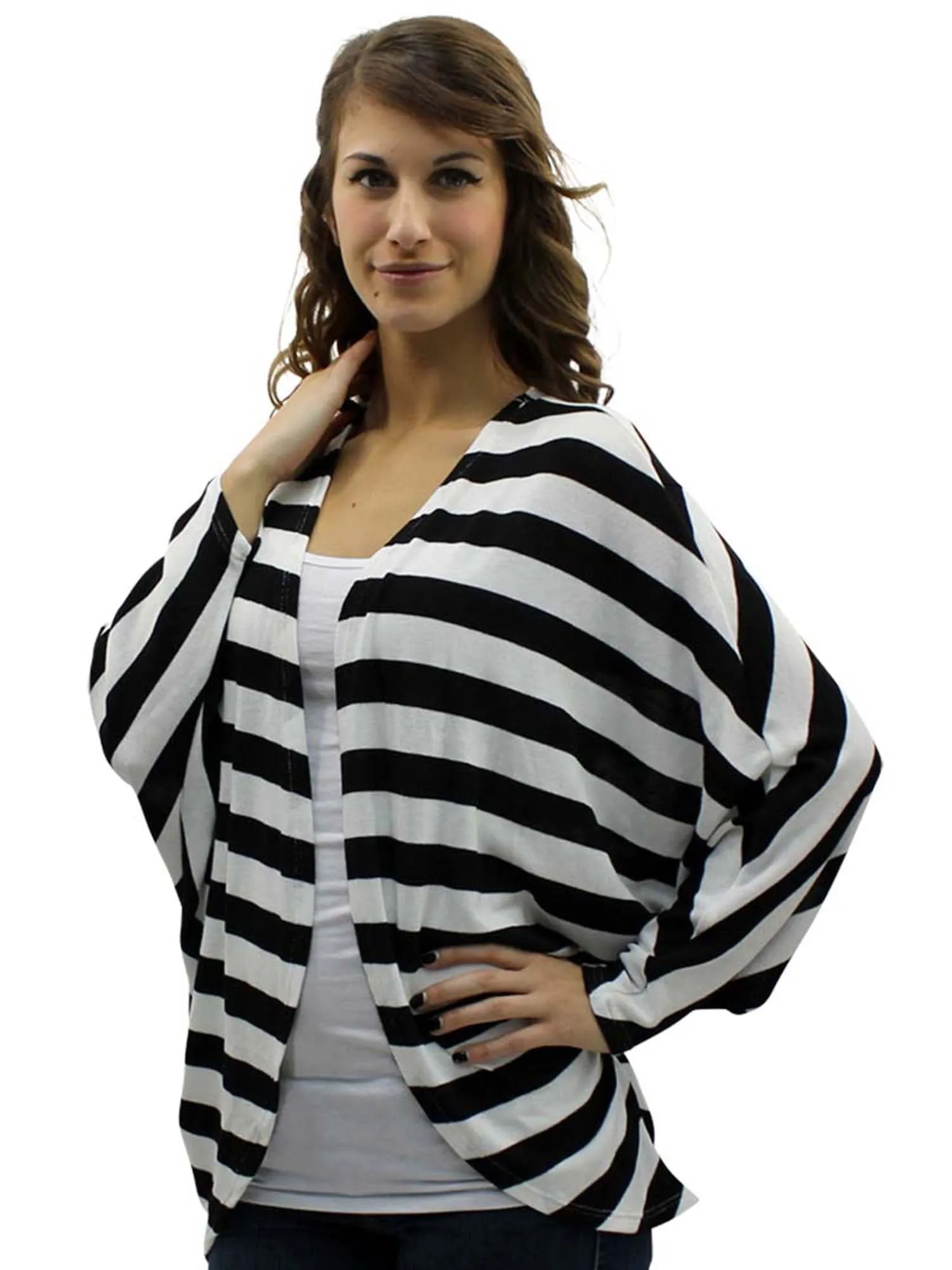 Draped Front Multicolor Bat Sleeve Shrug Jacket