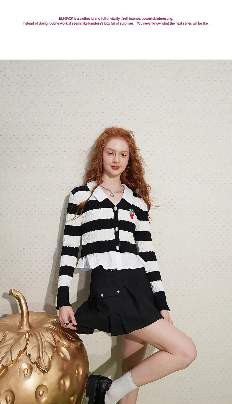 ELF SACK  |Stripes Casual Style Long Sleeves Elegant Style