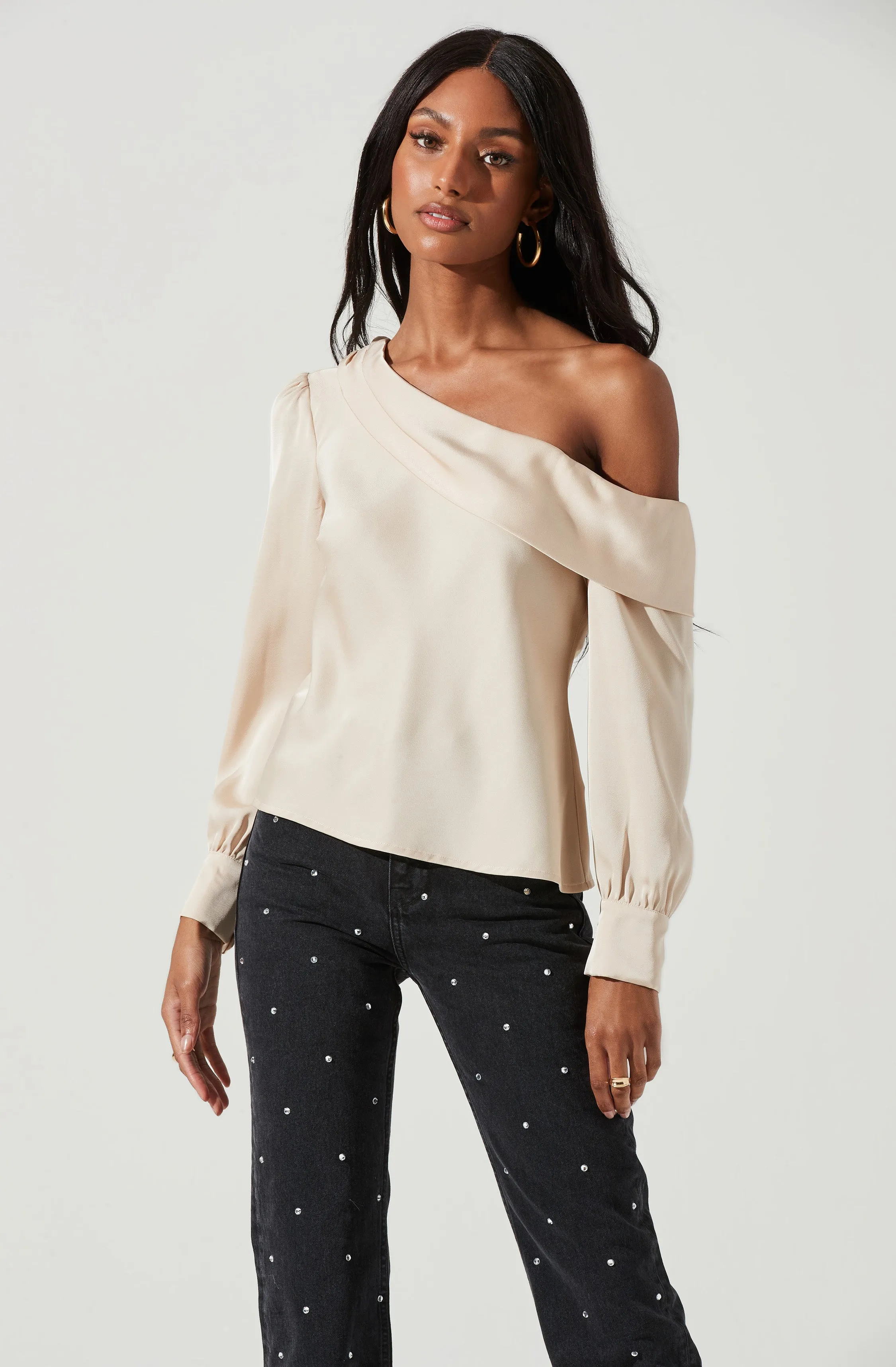 Ellen Draped Off Shoulder Long Sleeve Top