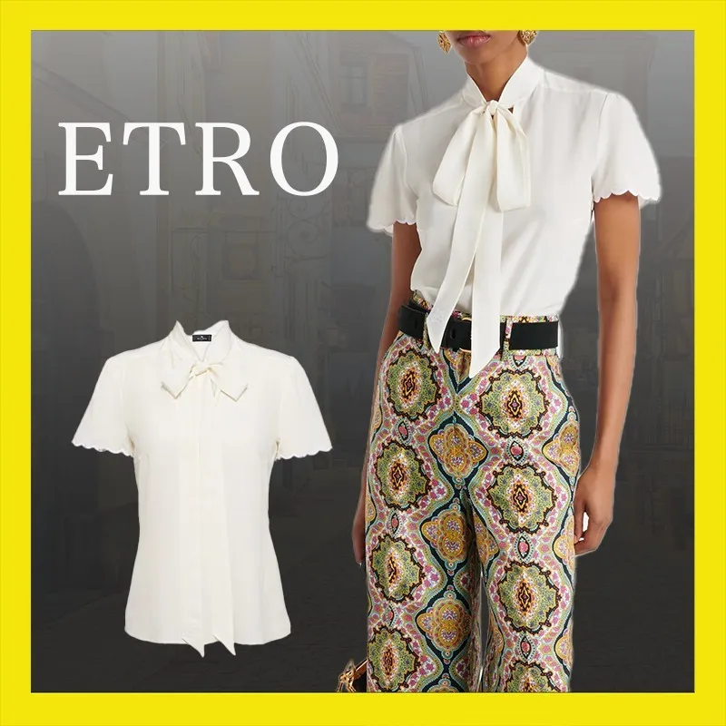 ETRO  |Silk Plain Short Sleeves Party Style Office Style