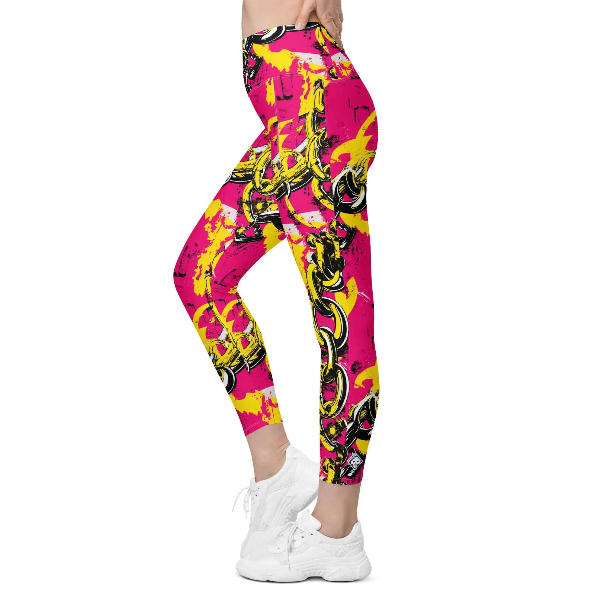 Fashionable Functionality: Women's Golden Chains 001 Mile After Mile Running Leggings with Pockets