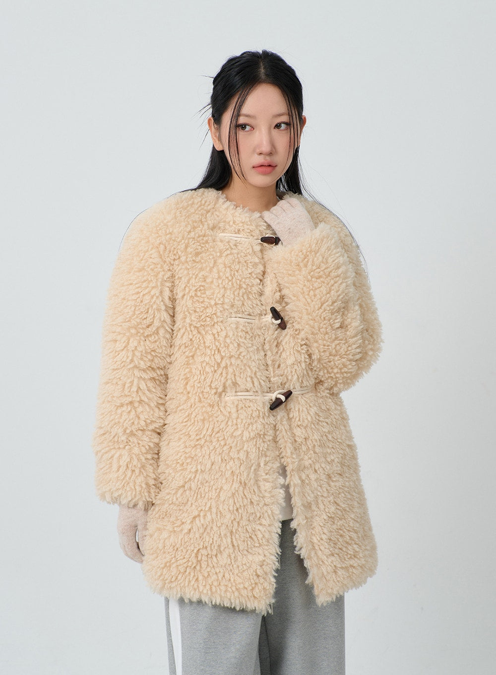 Faux Fur Button Midi Coat CJ302