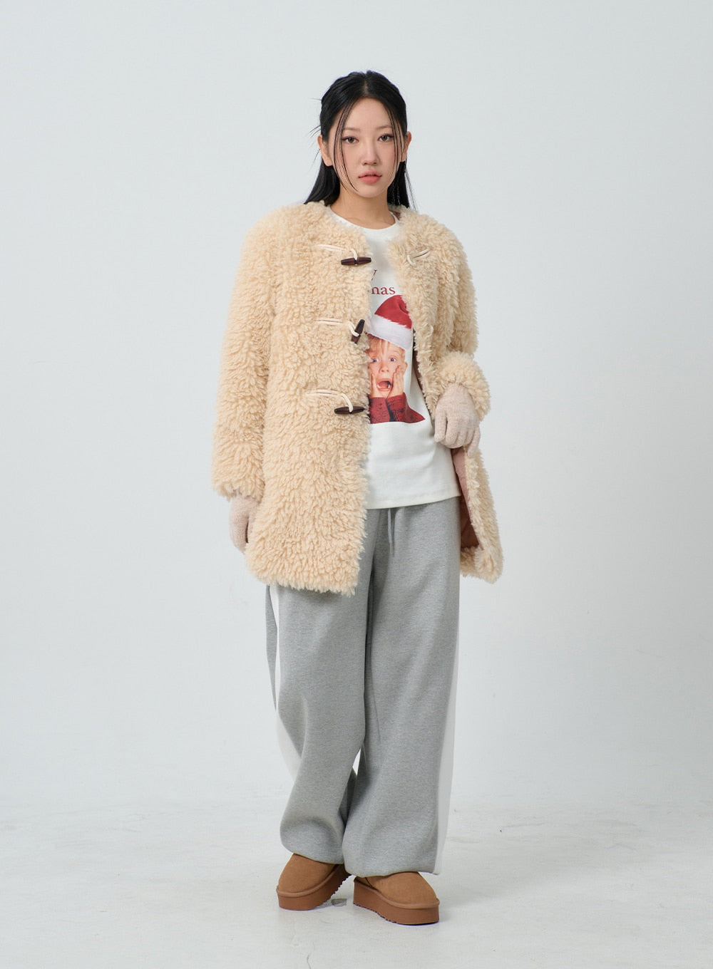 Faux Fur Button Midi Coat CJ302