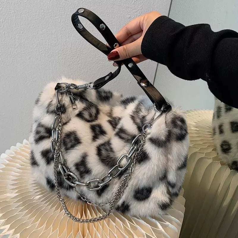 Faux Fur Print Shoulder Bag