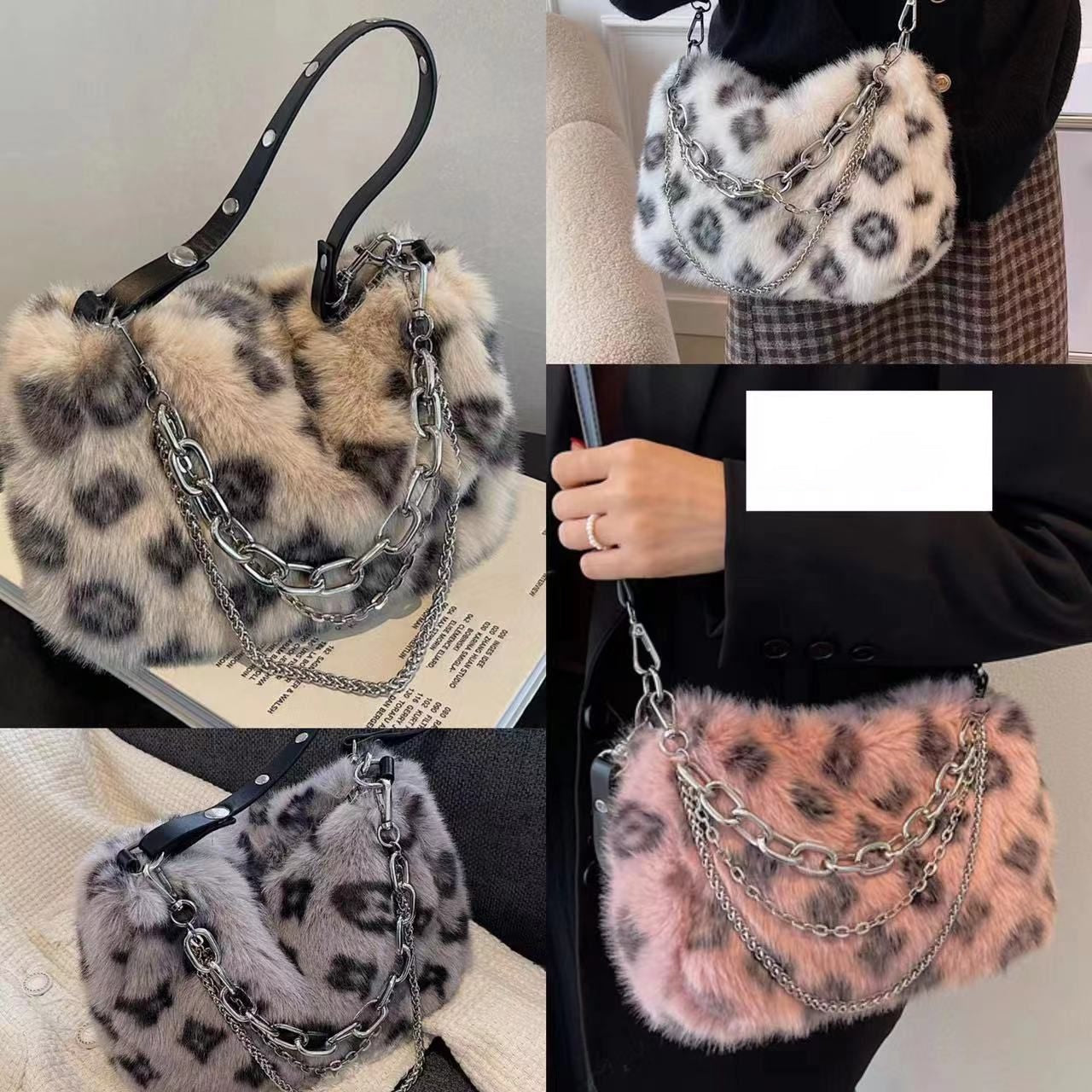 Faux Fur Print Shoulder Bag