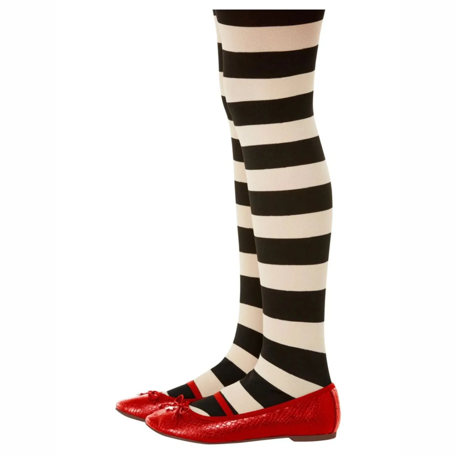 Girls Black and White Striped Tights Costume Accessory (Age 6-12)