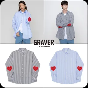 GRAVER  |[GRAVER]★ELBOW HEART SMILE OVERFIT STRIPED SHIRT