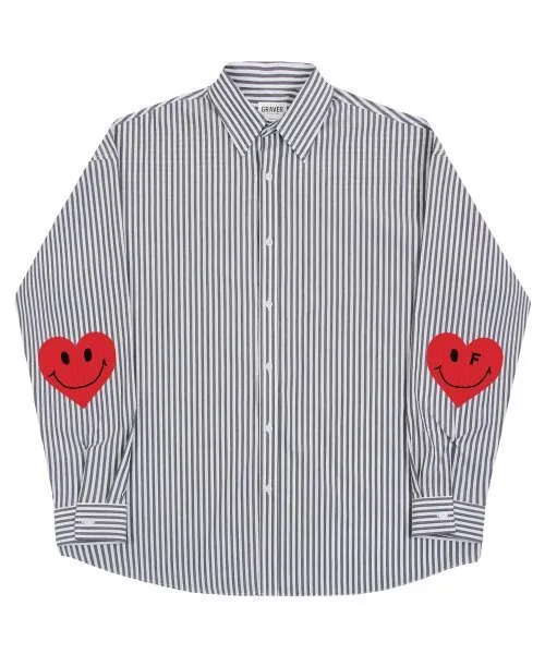 GRAVER  |[GRAVER]★ELBOW HEART SMILE OVERFIT STRIPED SHIRT