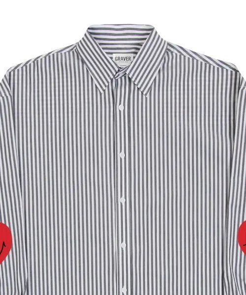 GRAVER  |[GRAVER]★ELBOW HEART SMILE OVERFIT STRIPED SHIRT