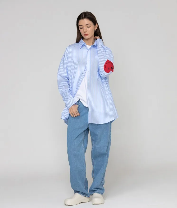 GRAVER  |[GRAVER]★ELBOW HEART SMILE OVERFIT STRIPED SHIRT