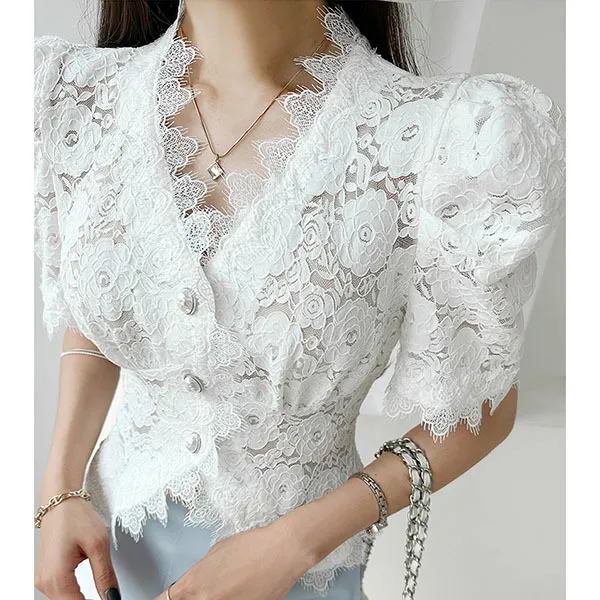 gumzzi  |Plain Short Sleeves Party Style Lace Office Style